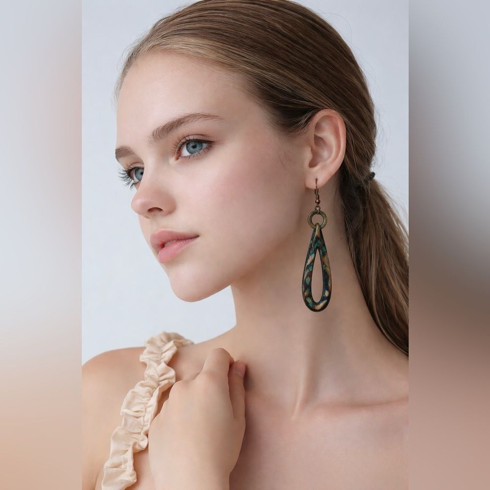 Artisan Teardrop Earrings in Turquoise and Brown
